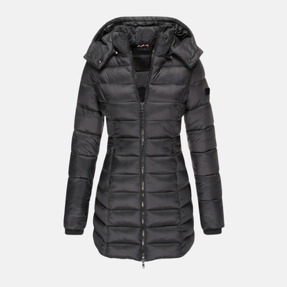 Slim Fit Winterjacke Oberschenkel Länge mit Kapuze - IdealeKleiden