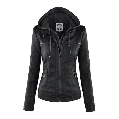 Veste en cuir automne élégante noire