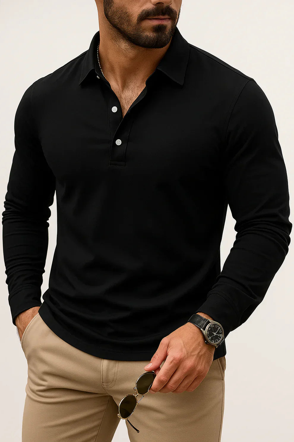 Herren Poloshirt Slim Fit Langarm Modern - IdealeKleiden