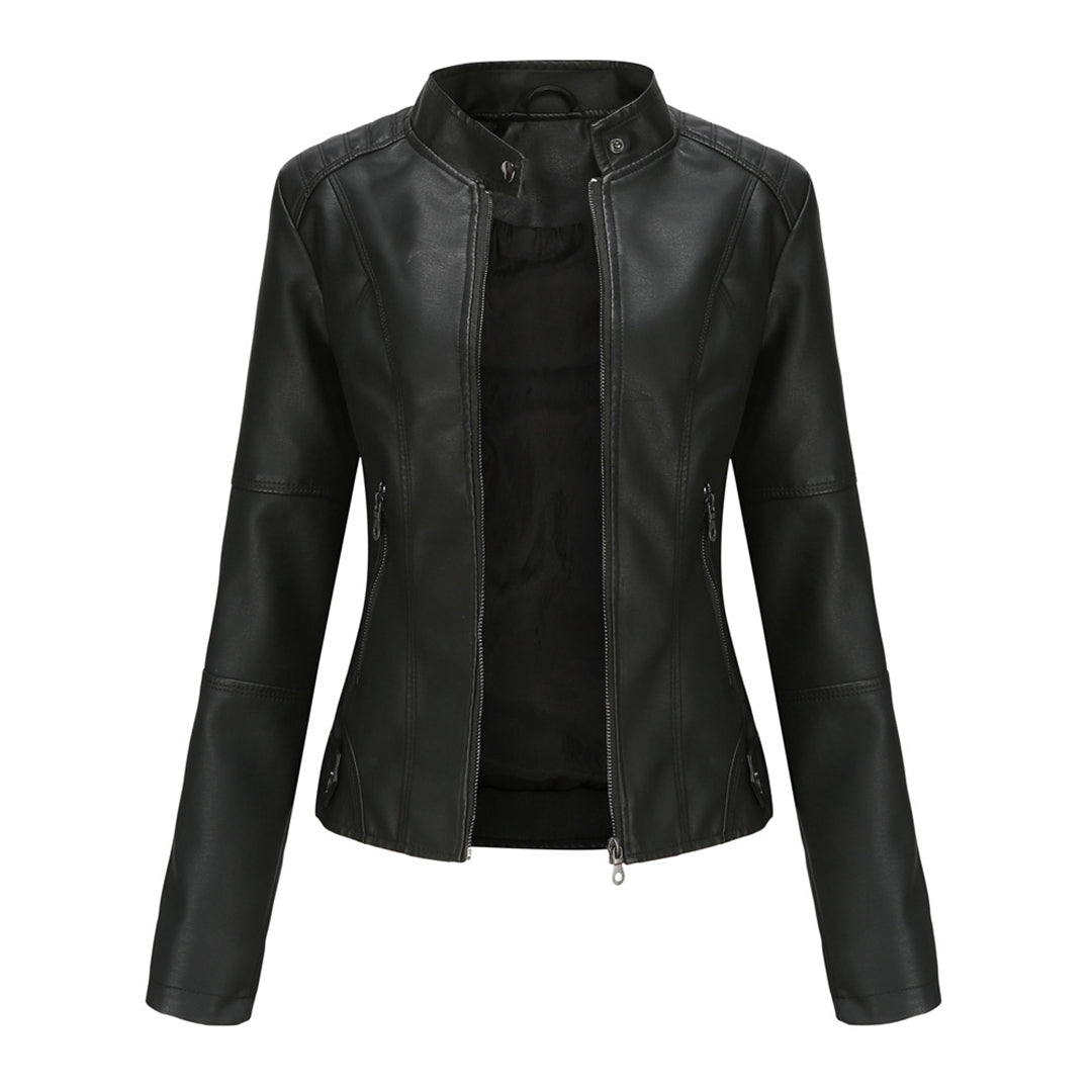 Blouson en cuir style motard col montant