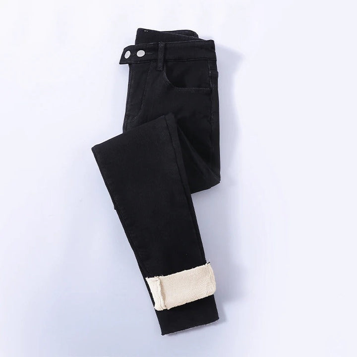 Jean d'hiver doublé taille haute pour femmes