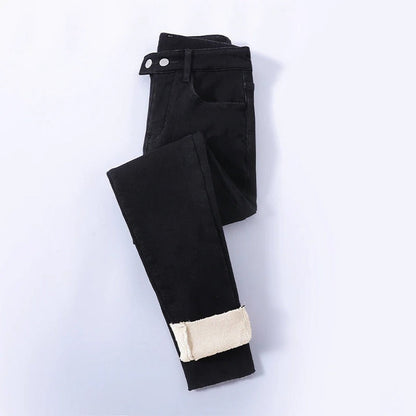 Jean d'hiver doublé taille haute pour femmes
