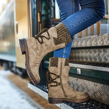 Damen Winterstiefel Niedriger Absatz Warm & Bequem - IdealeKleiden