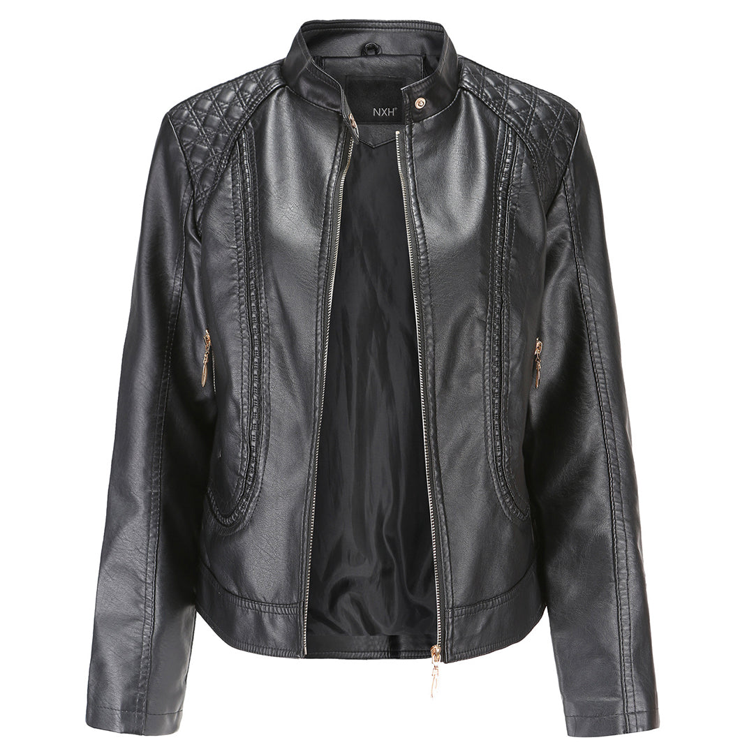 Blouson en cuir femme élégant noir Protection du cuir