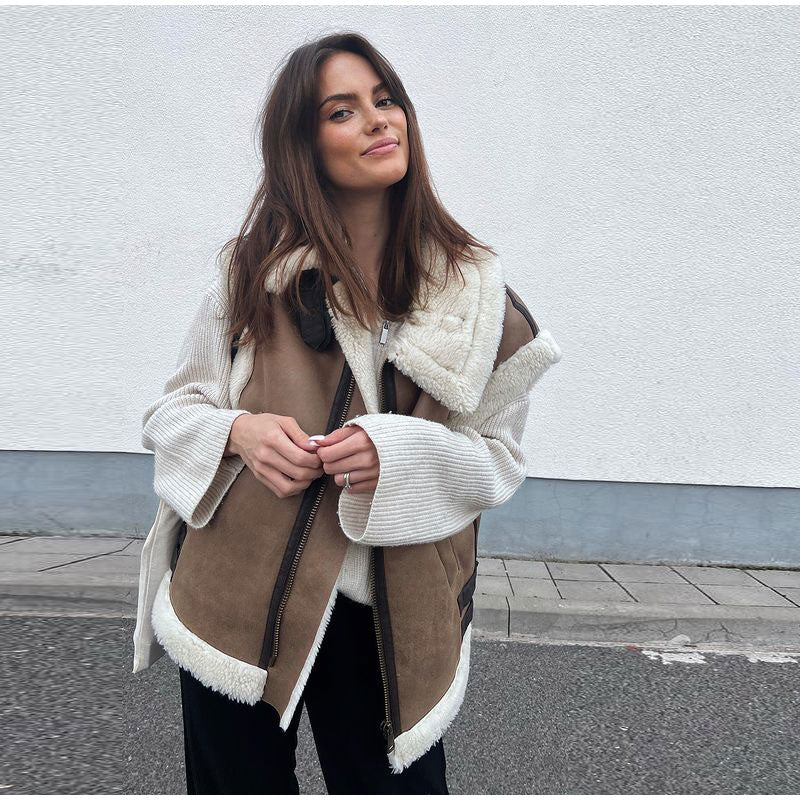 Gilet doux avec doublure en peluche pour femme