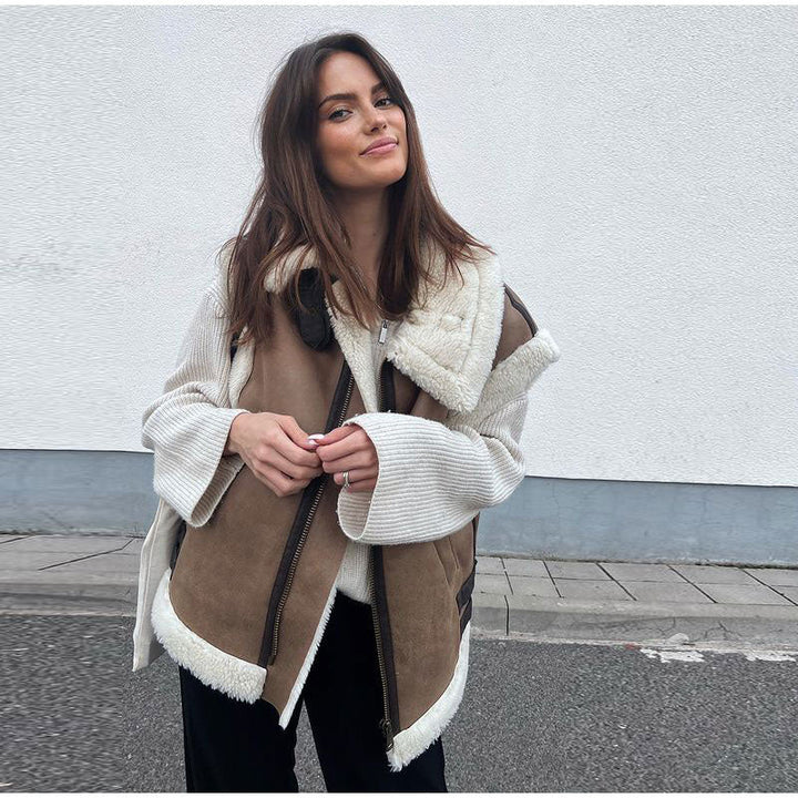 Gilet doux avec doublure en peluche pour femme