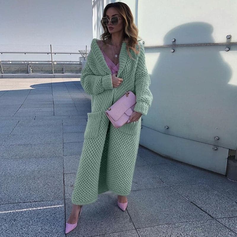 Cardigan long en maille élégant pour femme avec poches