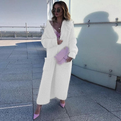 Cardigan long en maille élégant pour femme avec poches