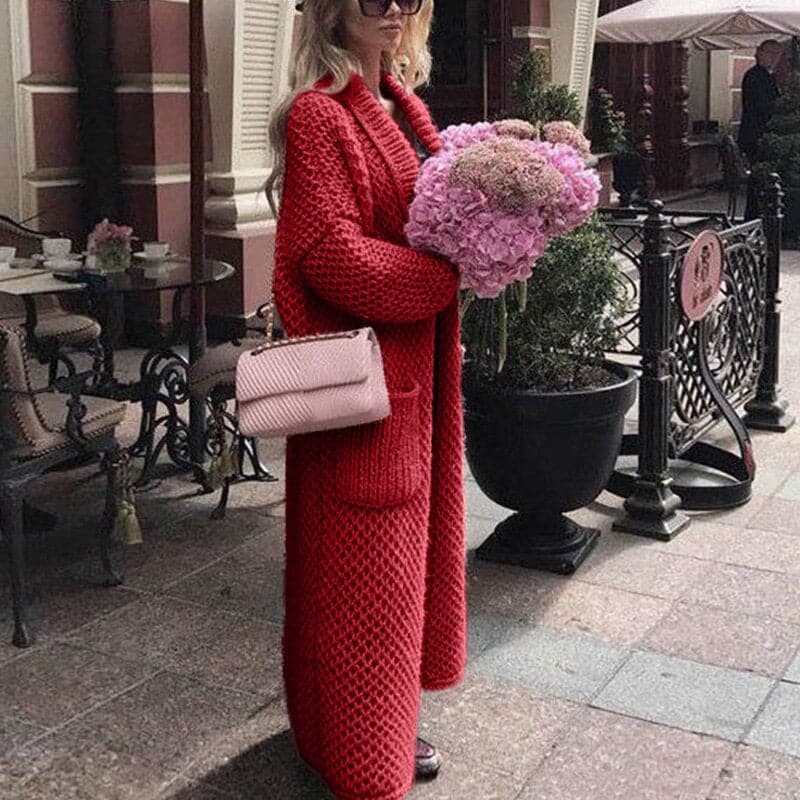 Cardigan long en maille élégant pour femme avec poches