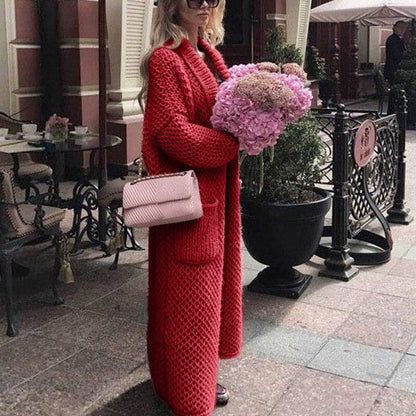 Cardigan long en maille élégant pour femme avec poches