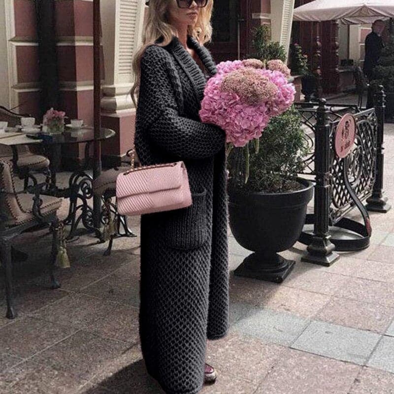 Cardigan long en maille élégant pour femme avec poches