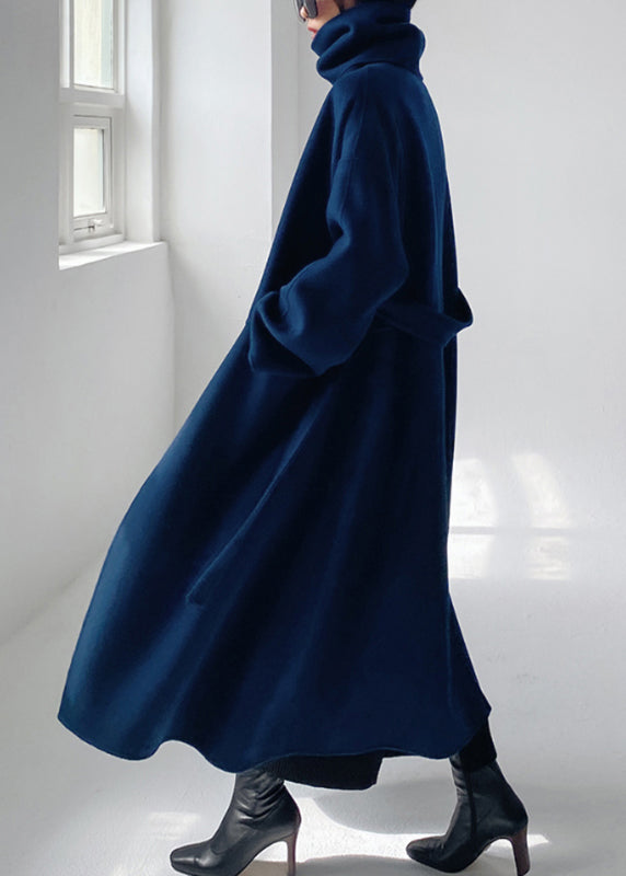 Eleganter Damenmantel Blau Lang Schal - IdealeKleiden