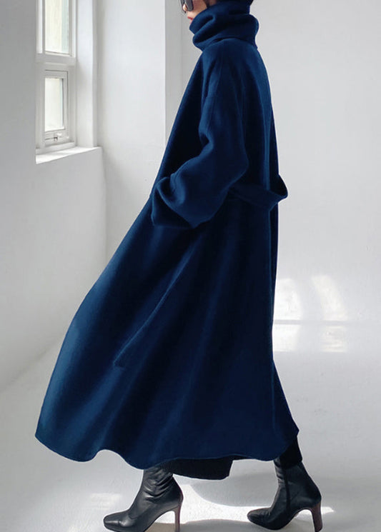 Eleganter Damenmantel Blau Lang Schal - IdealeKleiden