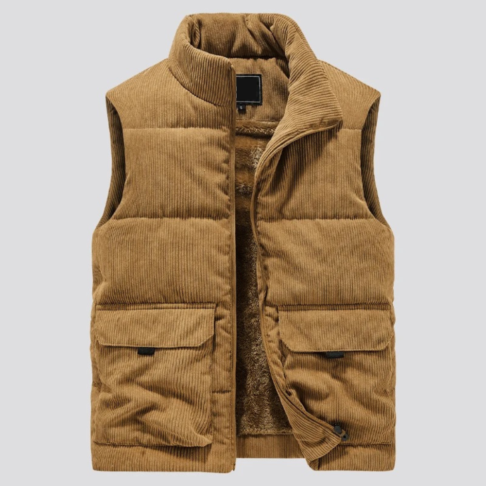 Gefütterter Herren Bodywarmer Cord Pufferjacke - IdealeKleiden