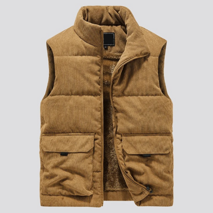 Gefütterter Herren Bodywarmer Cord Pufferjacke - IdealeKleiden