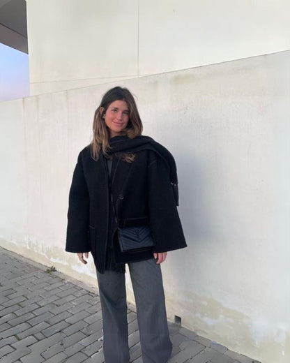 Manteau classique en laine élégant style Hepburn cape femme