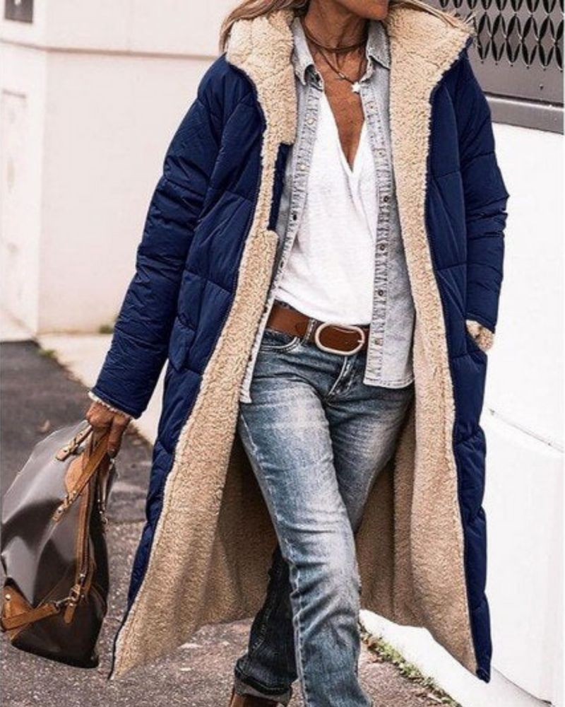 Long manteau pour femme doublé de fourrure réversible