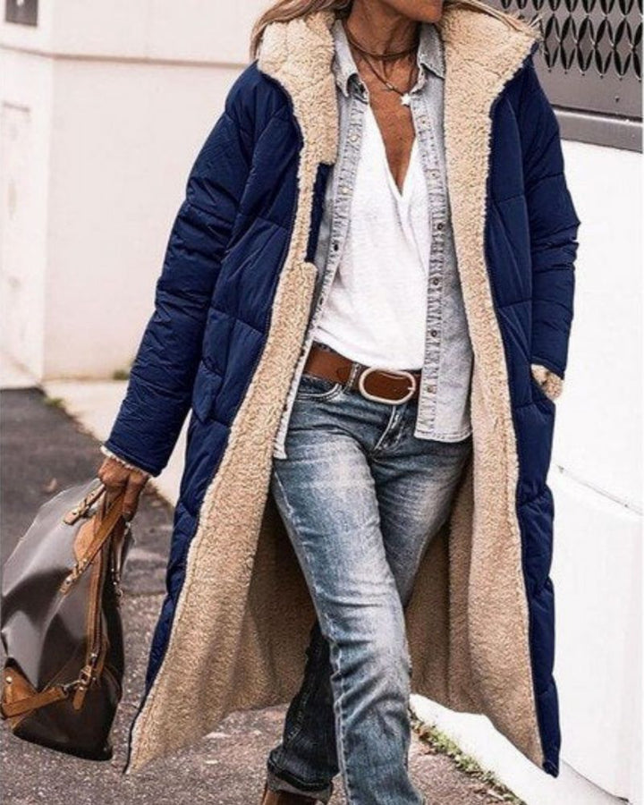 Long manteau pour femme doublé de fourrure réversible