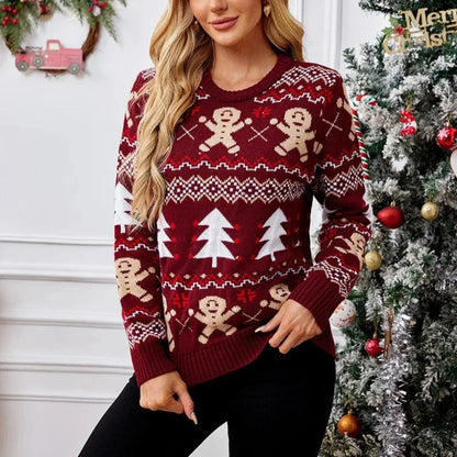 Pull de Noël femme col rond faux jumeau