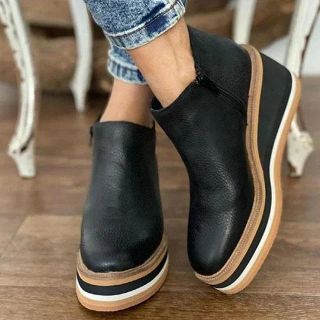 Bottines élégantes imitation cuir baskets épaisses