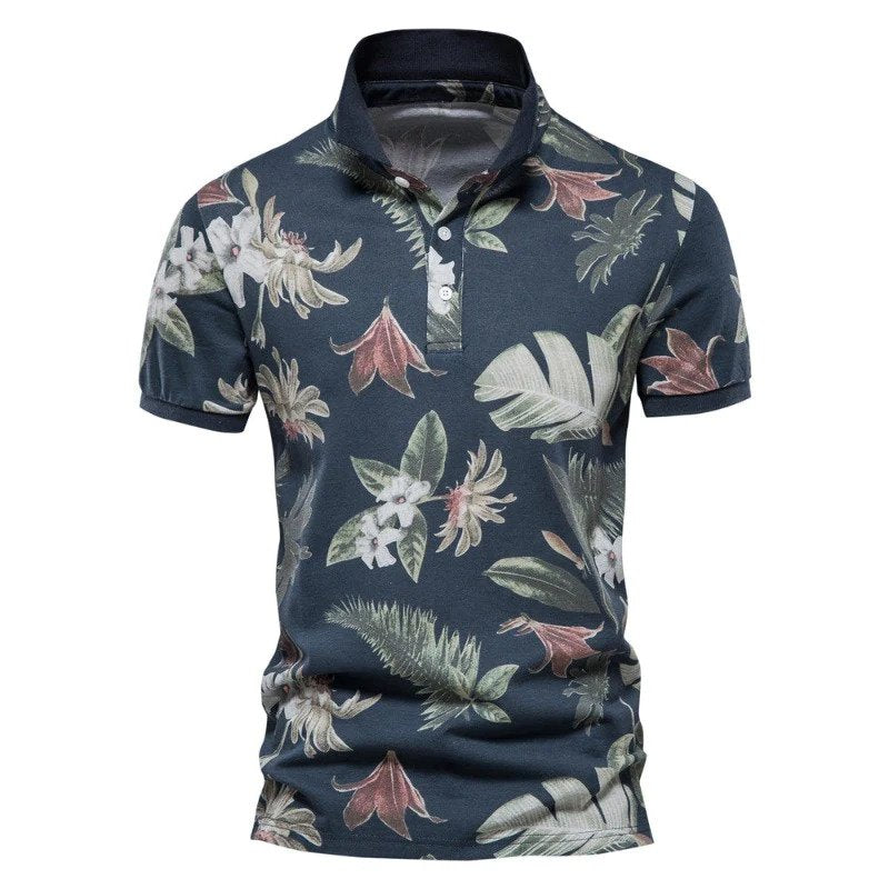 Herren Polo Hawaii Blumenmuster Sommer - IdealeKleiden