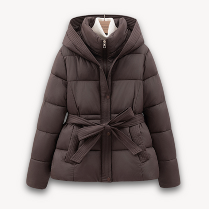 Doudoune femme d'hiver avec capuche et ceinture