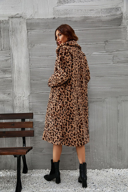 Damen Imitatpelzjacke Leopardenmuster Luxus Design - IdealeKleiden