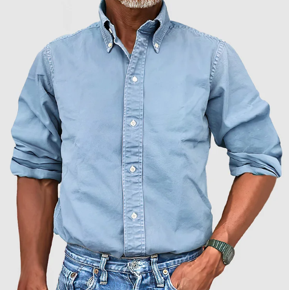 Chemise en jean homme décontractée manches longues bleue