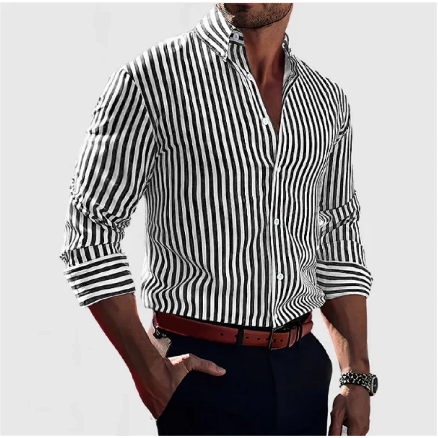 Chemise homme manches longues rayures col