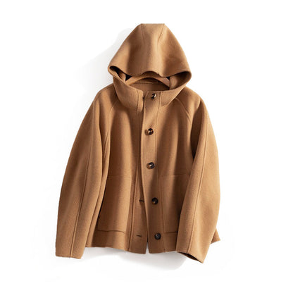 Manteau court en laine pour femme à capuche tendance
