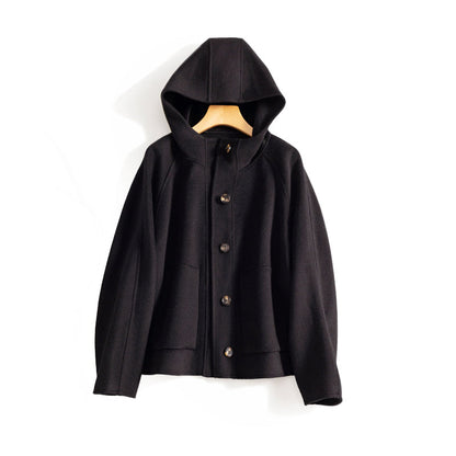 Manteau court en laine pour femme à capuche tendance
