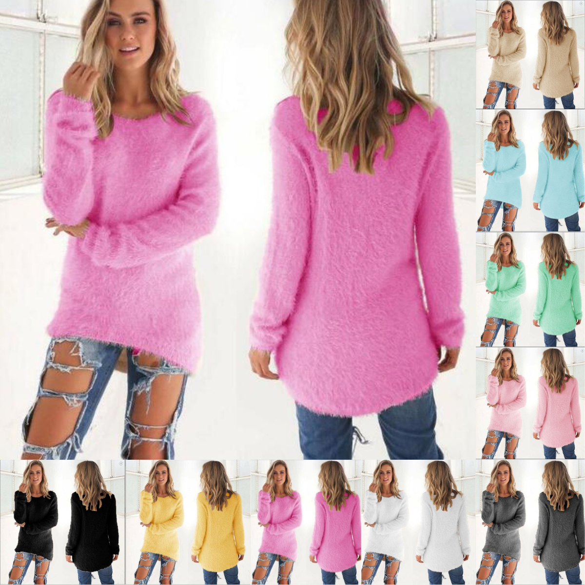 Weiche Strickpullover Damen Flauschig Lange Ärmel - IdealeKleiden