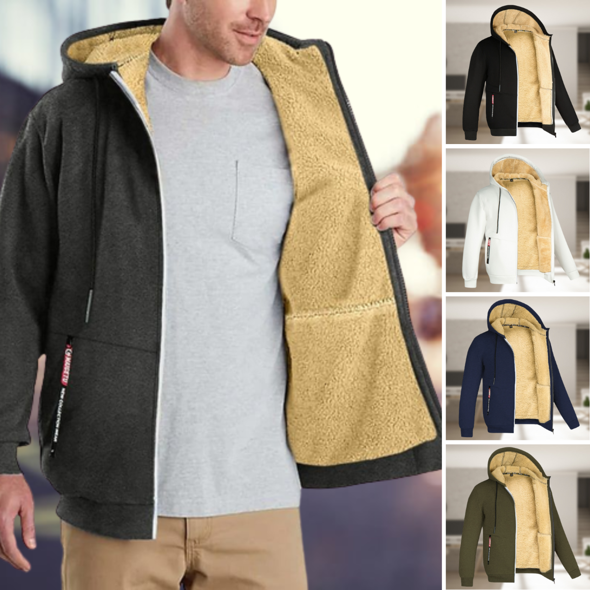Herren Winterjacke Warm mit Kapuze Fleece - IdealeKleiden