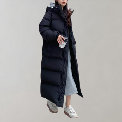 Longue veste d'hiver à capuche et fermeture éclair