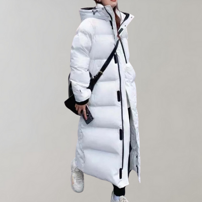 Longue veste d'hiver à capuche et fermeture éclair