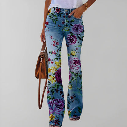 Jean droit imprimé floral femme