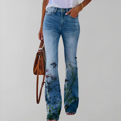 Jean droit imprimé floral femme
