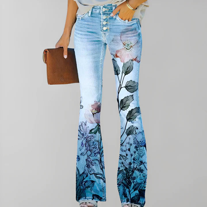 Jean droit imprimé floral femme