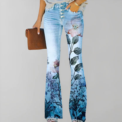 Jean droit imprimé floral femme