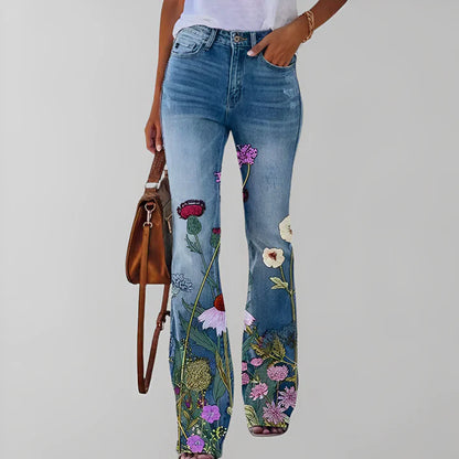 Jean droit imprimé floral femme