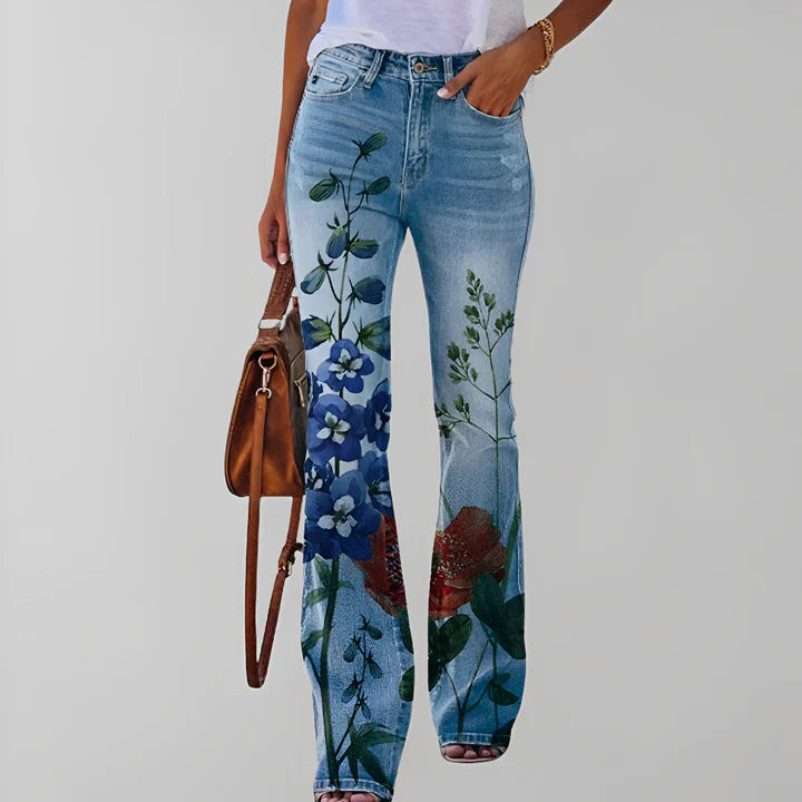Jean droit imprimé floral femme