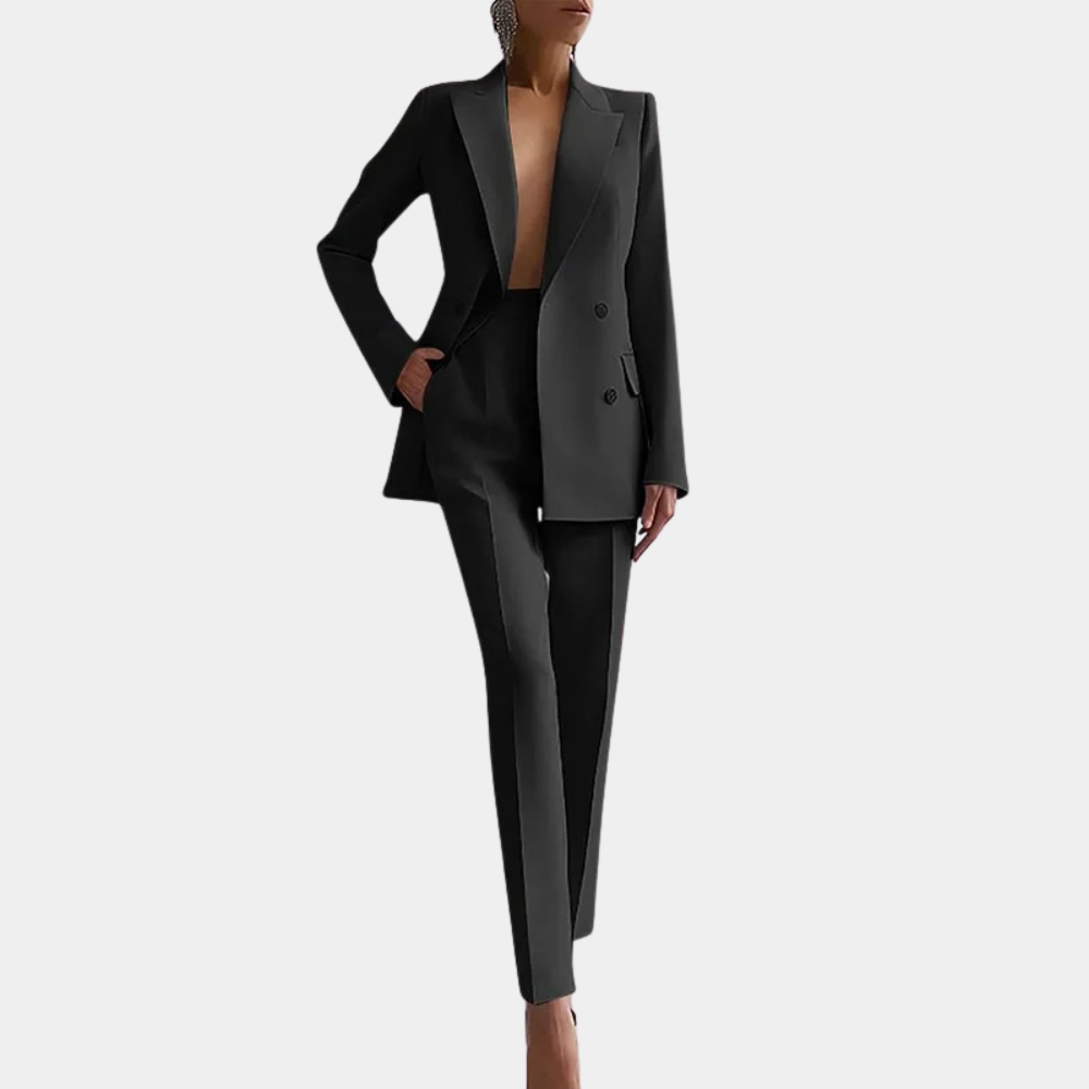 Tailleur-pantalon d'affaires pour femme, coupe moderne, à double boutonnage