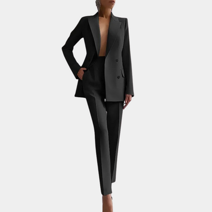 Tailleur-pantalon d'affaires pour femme, coupe moderne, à double boutonnage