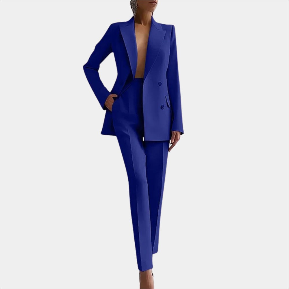 Tailleur-pantalon d'affaires pour femme, coupe moderne, à double boutonnage