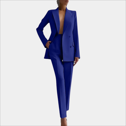 Tailleur-pantalon d'affaires pour femme, coupe moderne, à double boutonnage