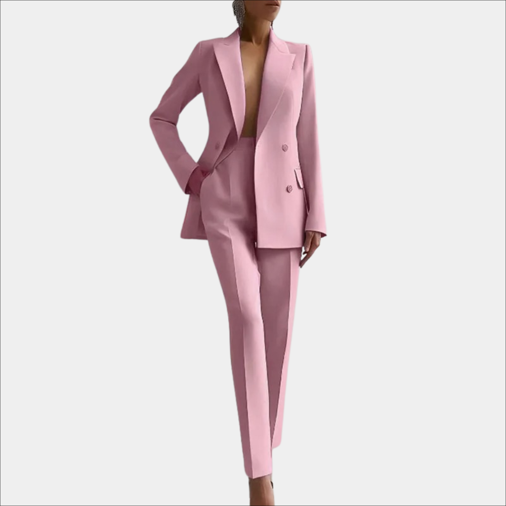 Tailleur-pantalon d'affaires pour femme, coupe moderne, à double boutonnage