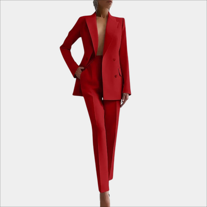 Tailleur-pantalon d'affaires pour femme, coupe moderne, à double boutonnage