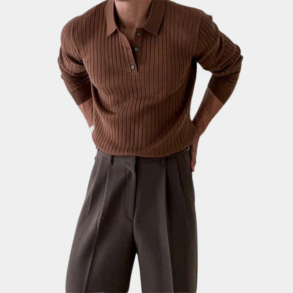 Pull homme slim fit avec motif côtelé et col classique
