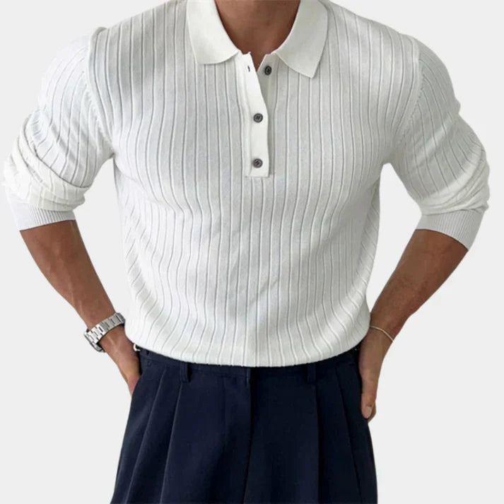 Herren Sweater Slim Fit mit Rippenmuster und Klassischem Kragen - IdealeKleiden
