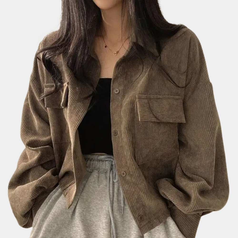 Veste d'automne en velours côtelé pour femme style tendance